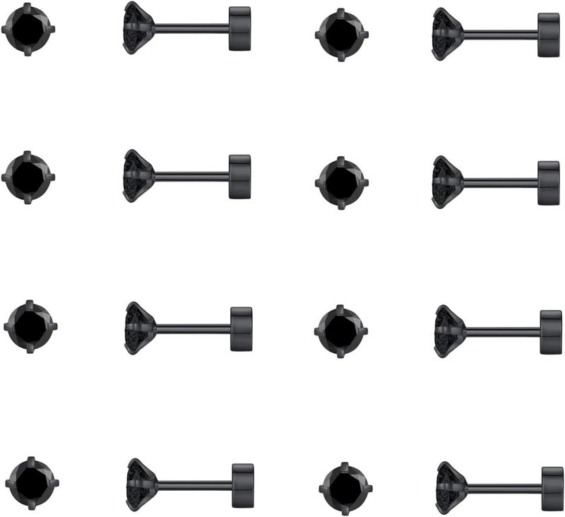FOSIR 8 Pairs Tiny Flat Back Earrings for Women Men 14K Gold Plated Surgical Stainless Steel Stud Earrings Hypoallergenic Cubic Zirconia Studs Cartilage Earrings 2mm 3mm 4mm - Image 1
